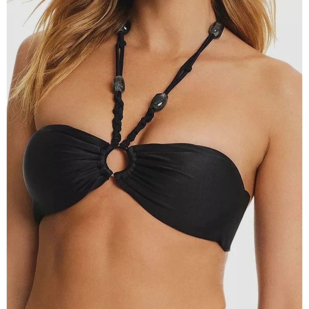 Red Carter Women Bikini Top O Ring Bandeau Braided Halter Bead RCSS24380 Blck XS